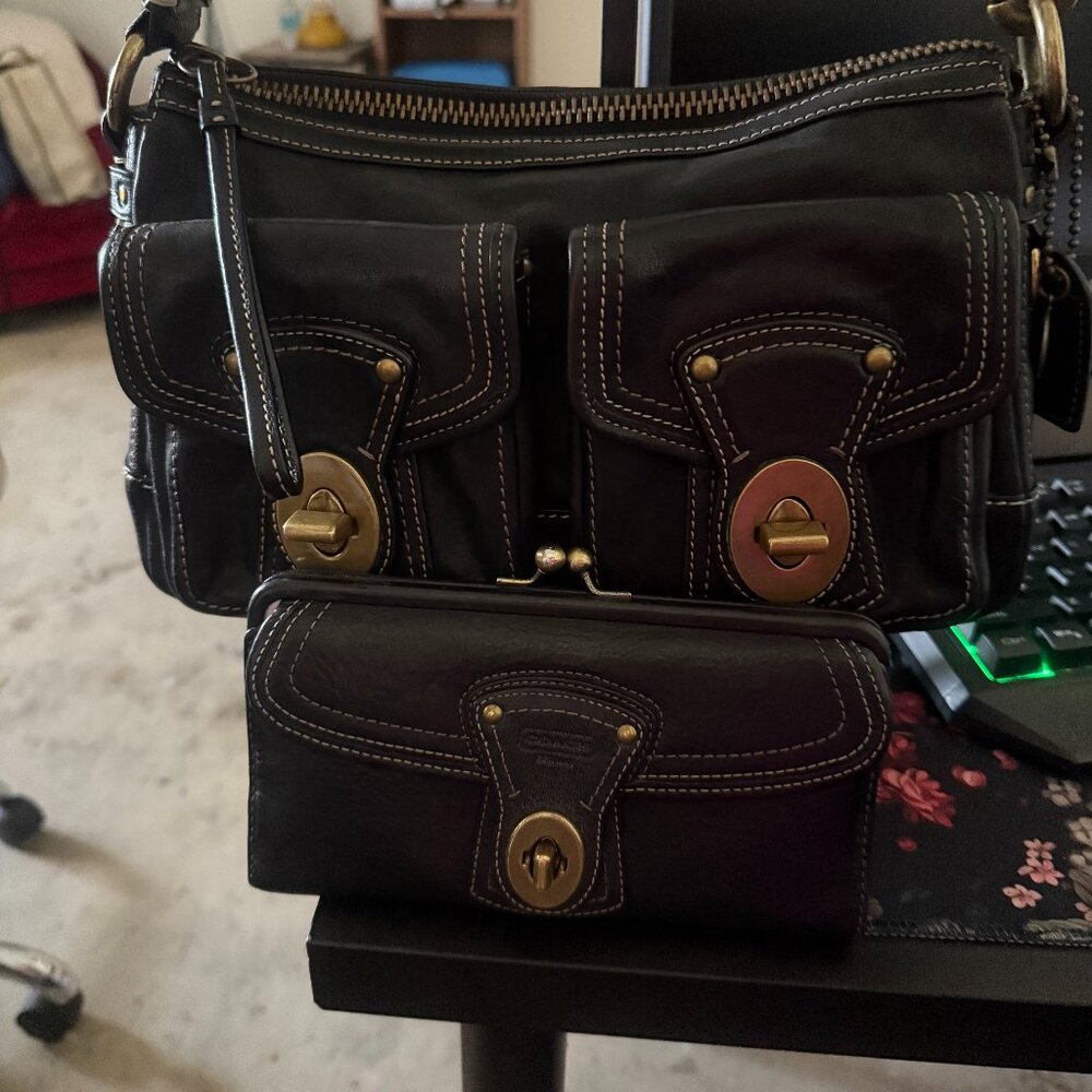 SOLD - Authentic Vintage Coach black leather Legacy 65th Anniversary Bag.